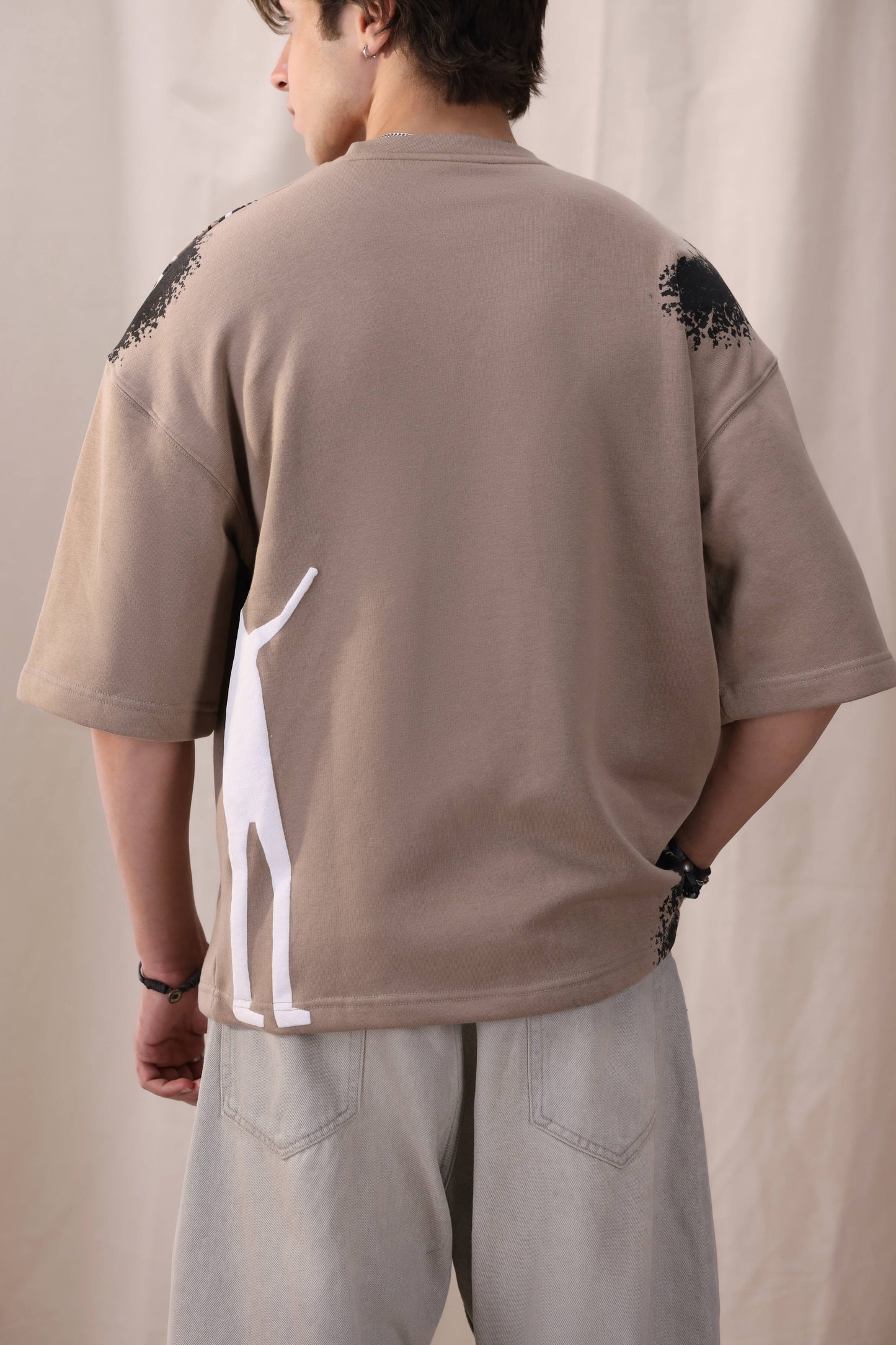 Rukn beige oversized box fit unisex t-shirt by Shatrnj