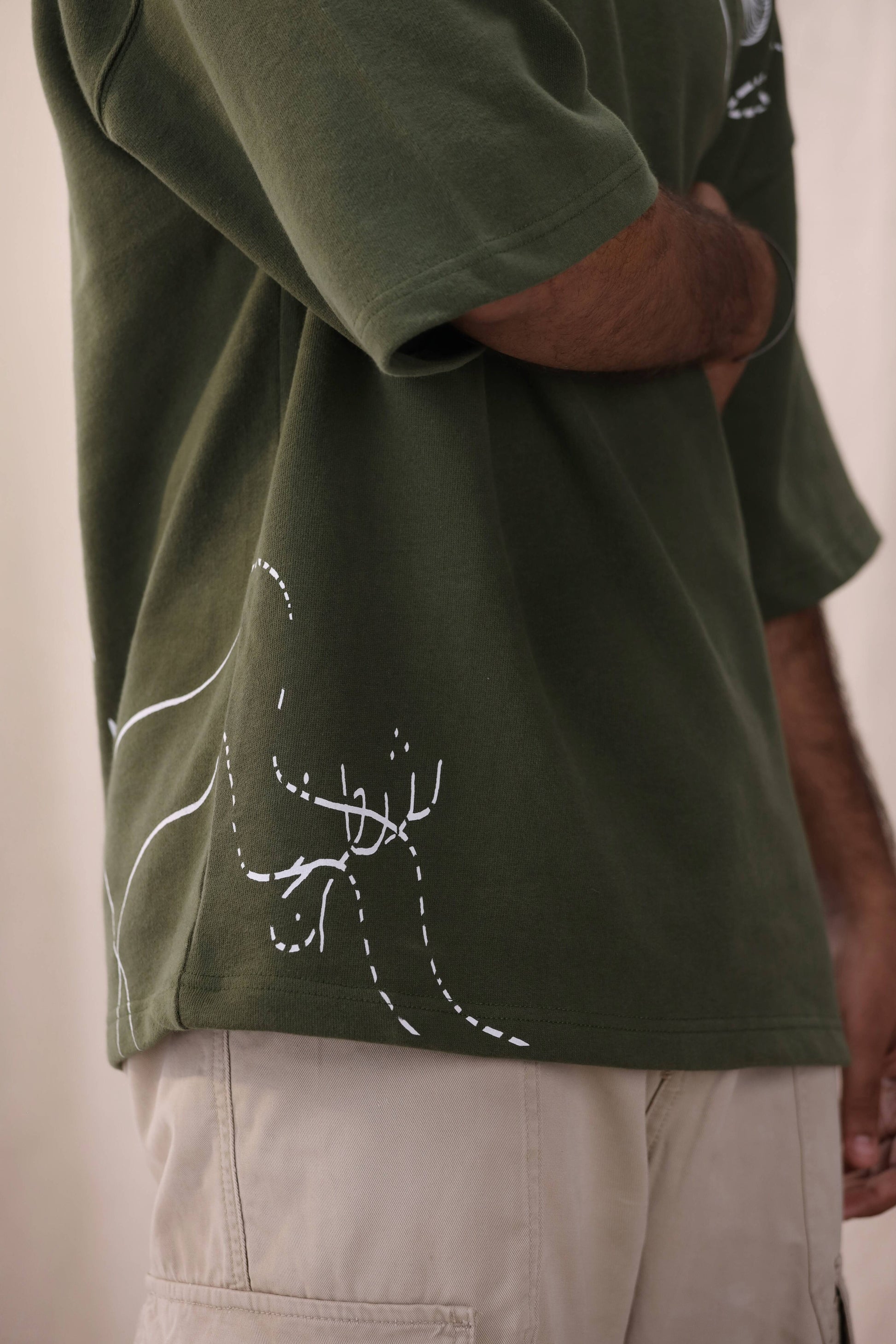 Cartela olive green oversized drop shoulder unisex t-shirt by Shatrnj