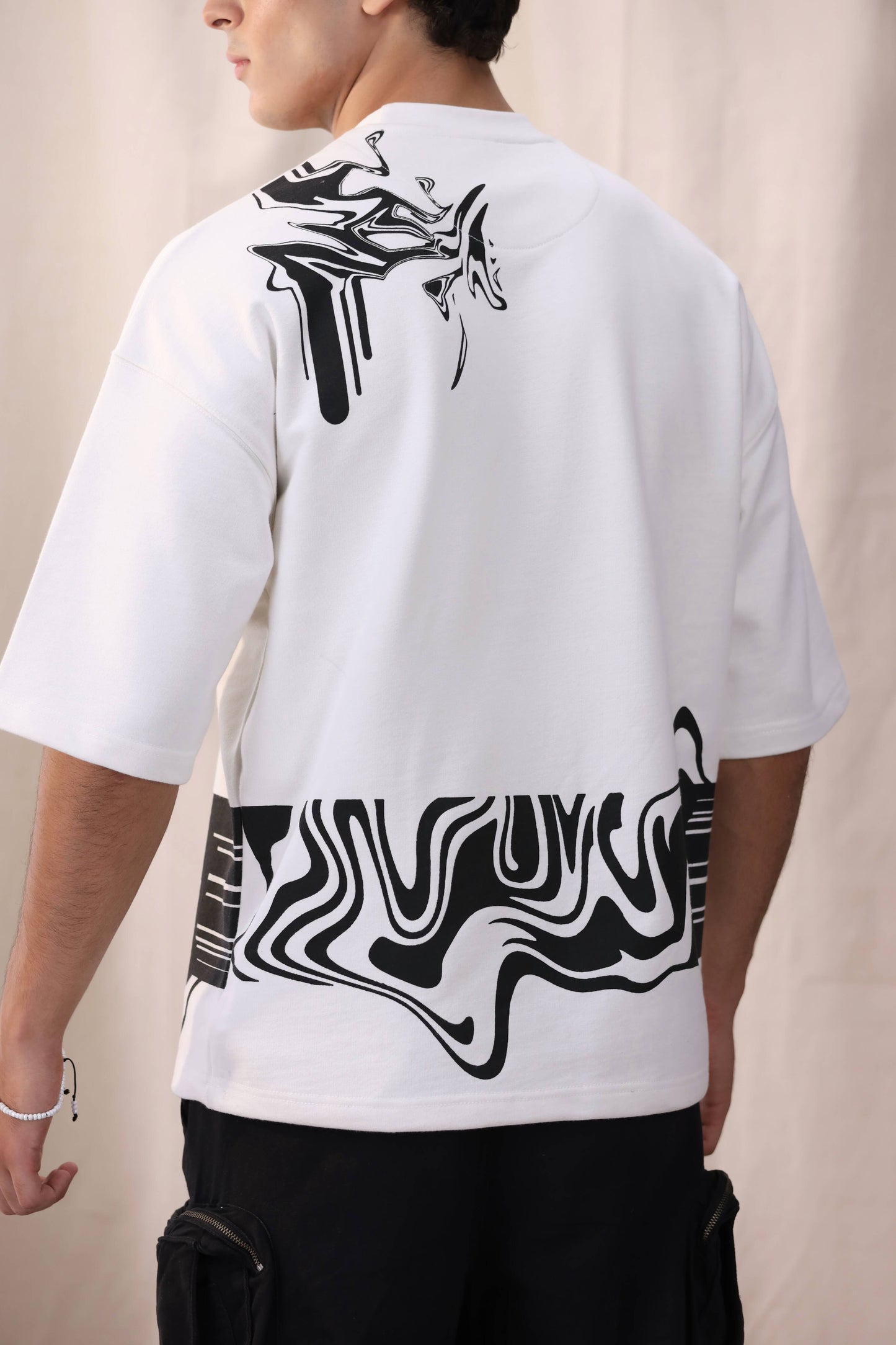 Bisaat white oversized drop shoulder unisex t-shirt by Shatrnj