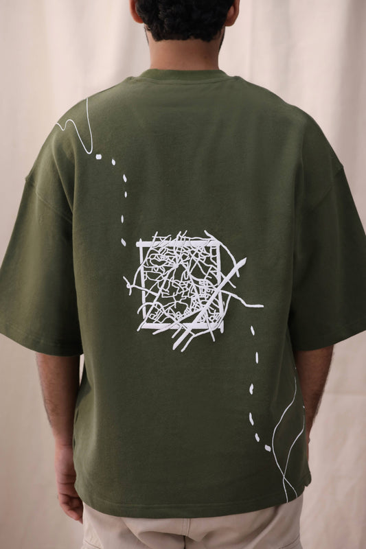 Cartela olive green oversized drop shoulder unisex t-shirt by Shatrnj
