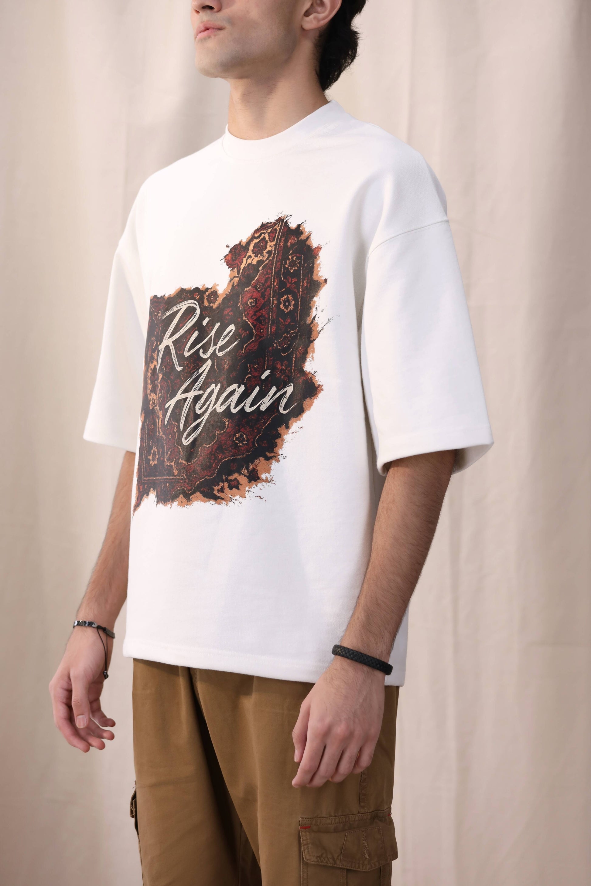 Raah white oversized box fit unisex t-shirt by Shatrnj